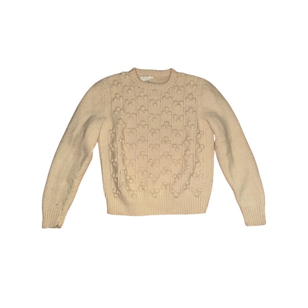 Nordstrom Vintage Sweater Womens M Ivory Bobble Knit Crewneck Pullover - Picture 7 of 10